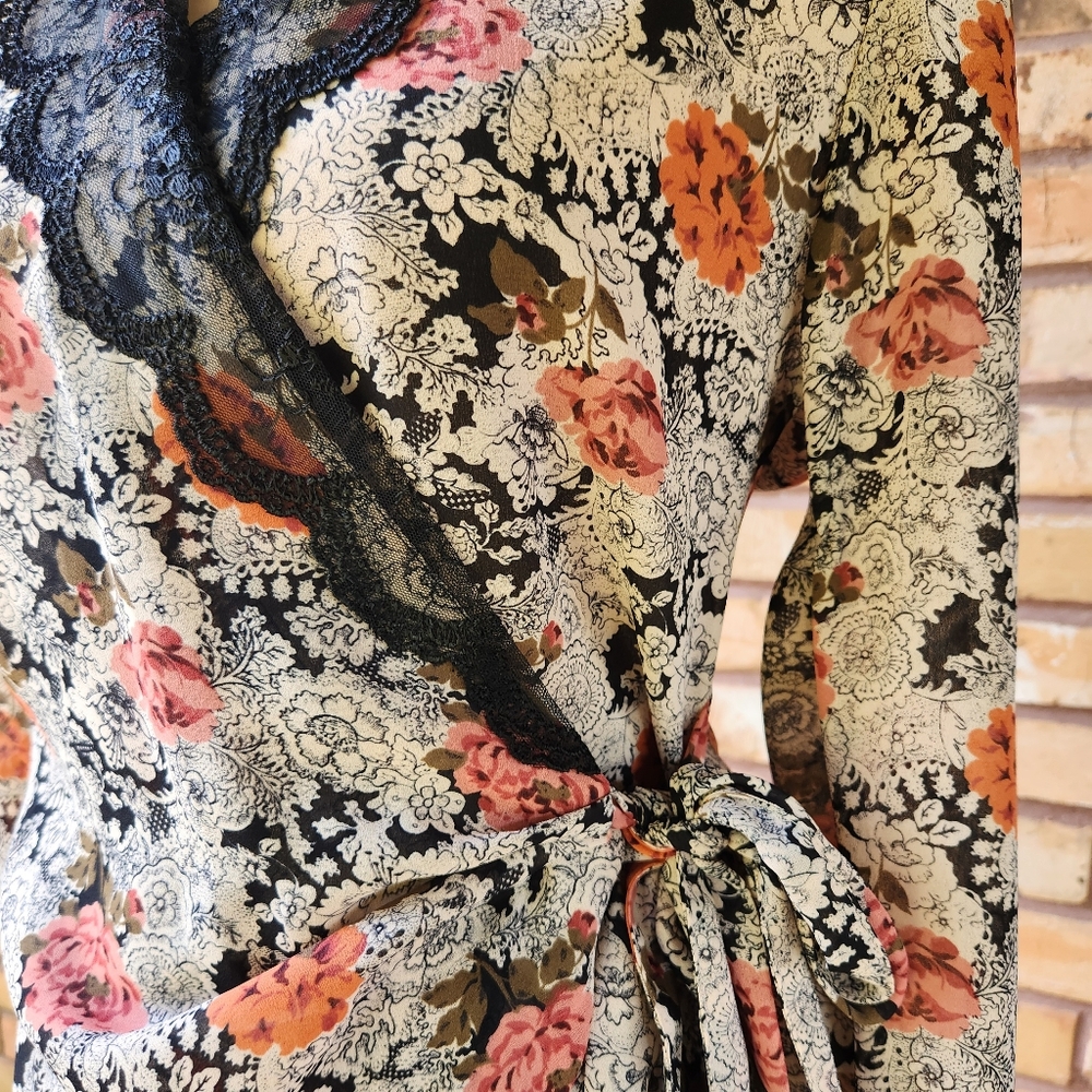 Vintage Judy Knapp Floral Wrap Skirt Set Black Lace Cottagecore Regencycore - Picture 4 of 12